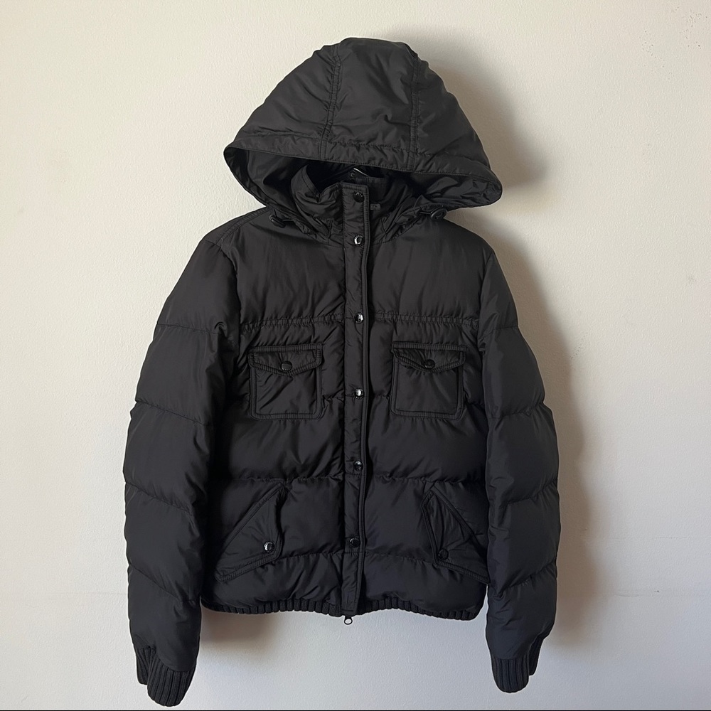 J Crew Down Black Hooded Puffer Jacket Coat Size Small